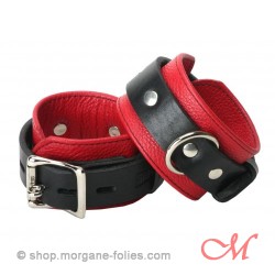 Menottes de Luxe Cuir Noir et Rouge pour Chevilles